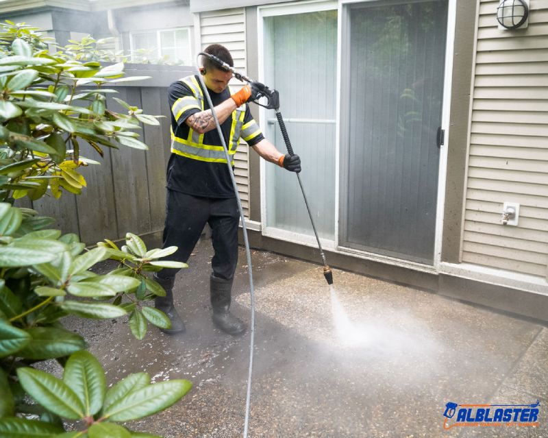 Terrace pressure washing with Alblaster.